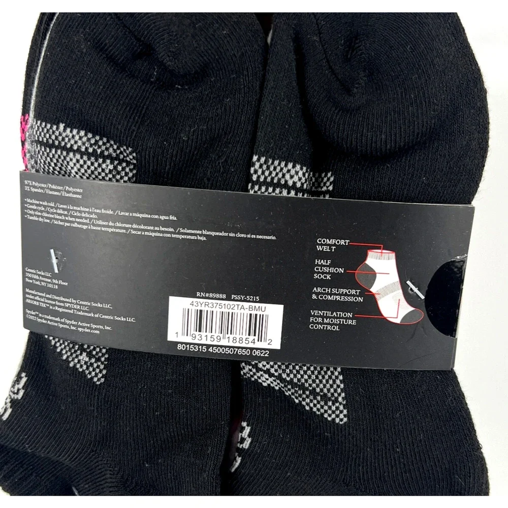 New Spyder Women Visible Tech Half Cushion Low-Cut Socks 5 Pair Black White Gray